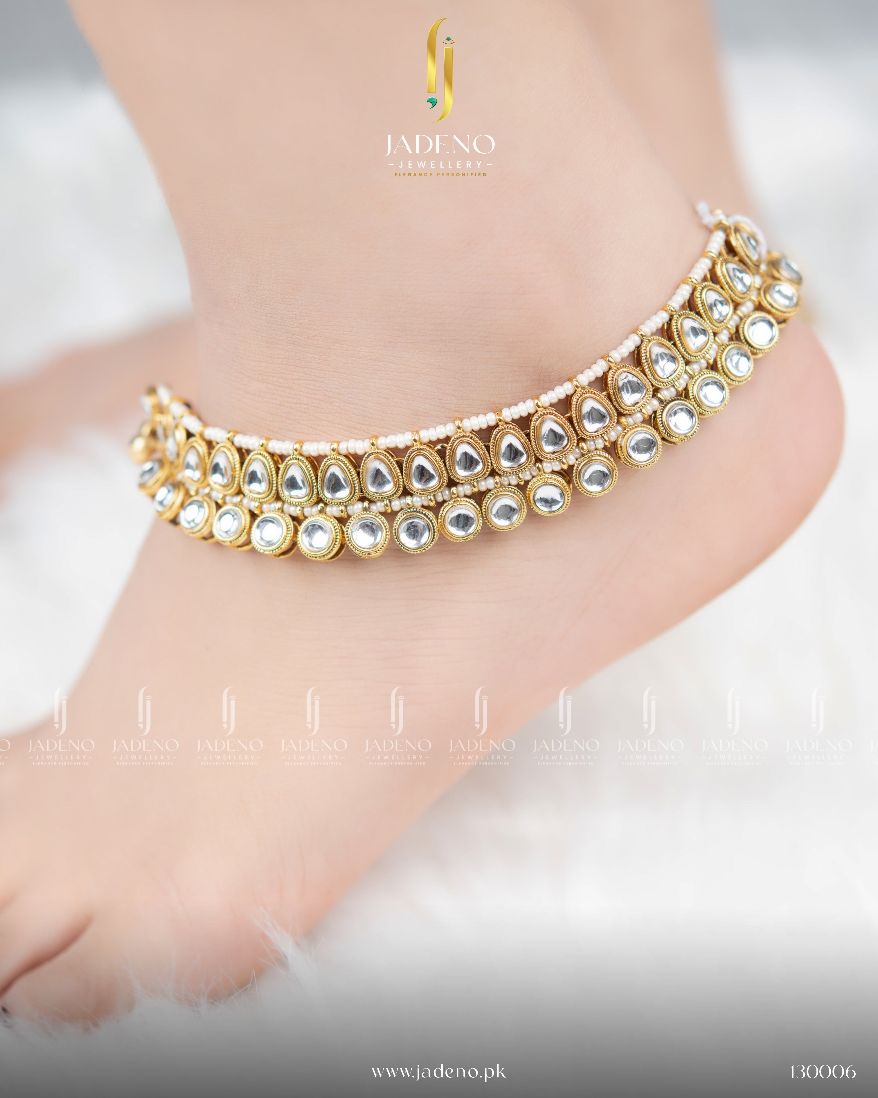 The Traditional Kundan Beads Anklets (Pazaib)