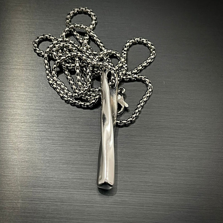 Silver Twisted Vertical Bar Pendant Necklace for Men Women.