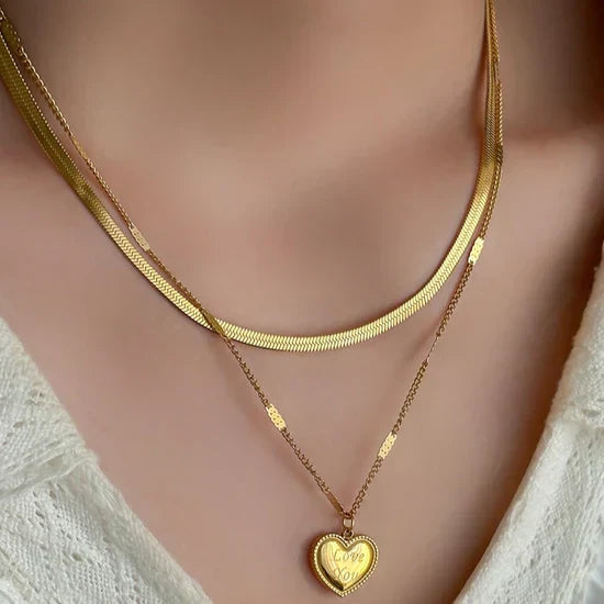 Double Layer'I Love You' Necklace(18k Gold Plated)